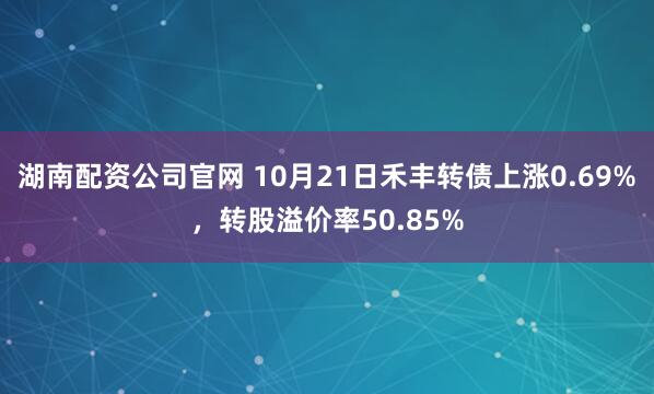 湖南配资公司官网 10月21日禾丰转债上涨0.69%，转股溢价率50.85%