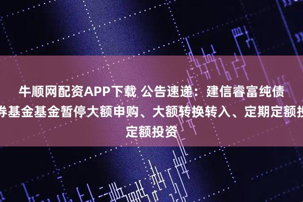 牛顺网配资APP下载 公告速递：建信睿富纯债债券基金基金暂停大额申购、大额转换转入、定期定额投资